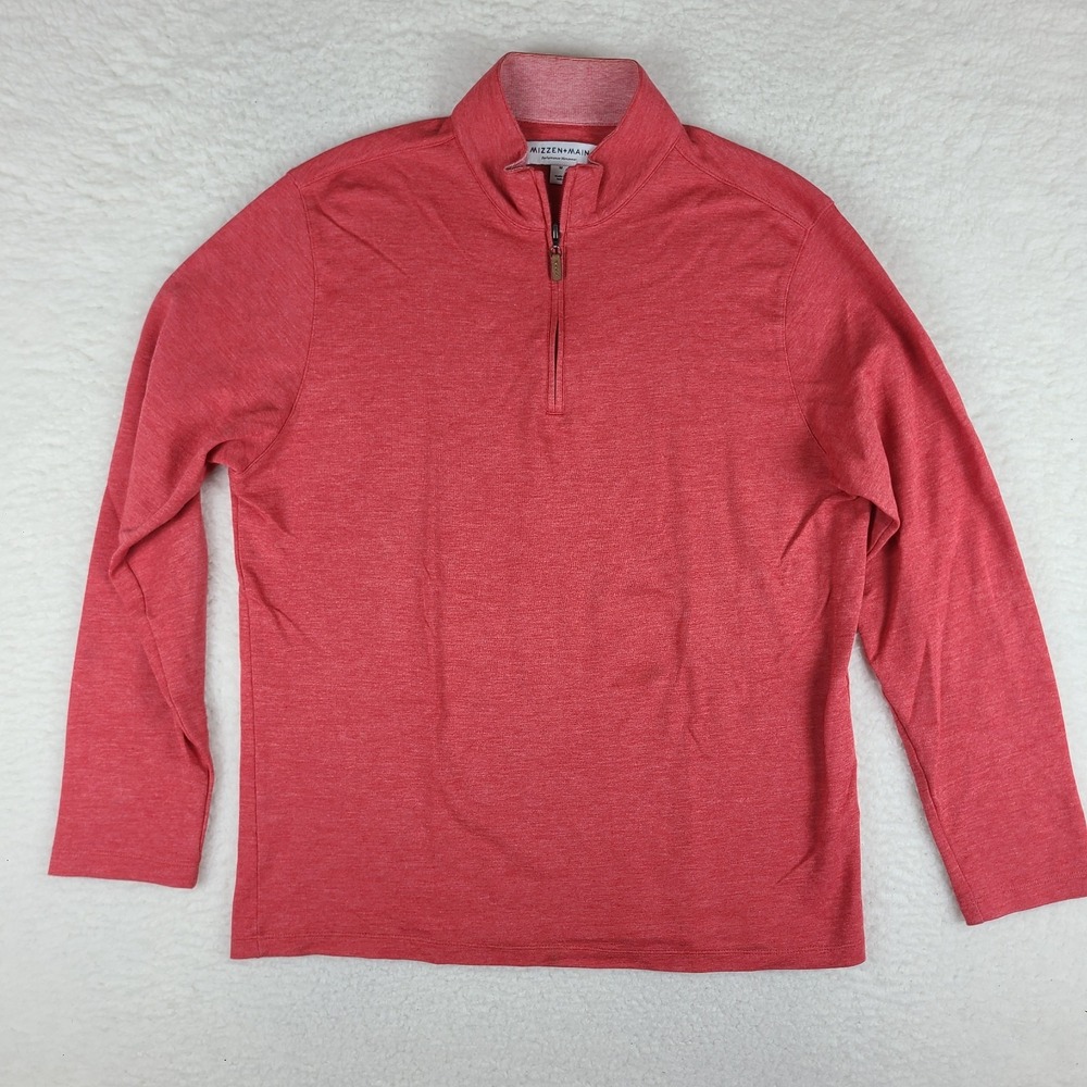 Mizzen Main Sweater Mens Medium Light Red Quarter Zip Performance Sweatshirt *‎